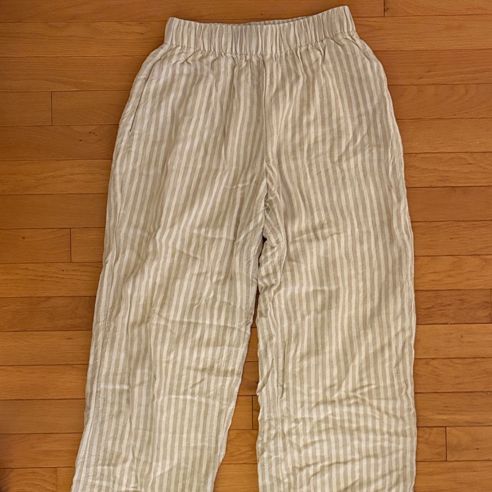 Abercrombie Linen Blend Striped Beige and White Pants